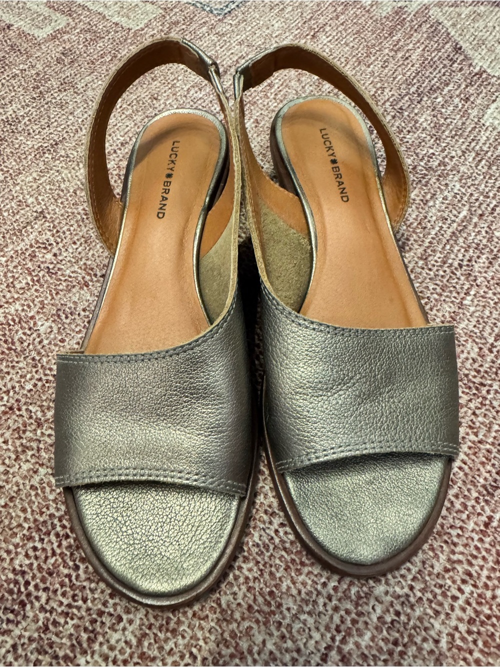 Lucky slingback low heal slip on sandals bronze size 8 like new